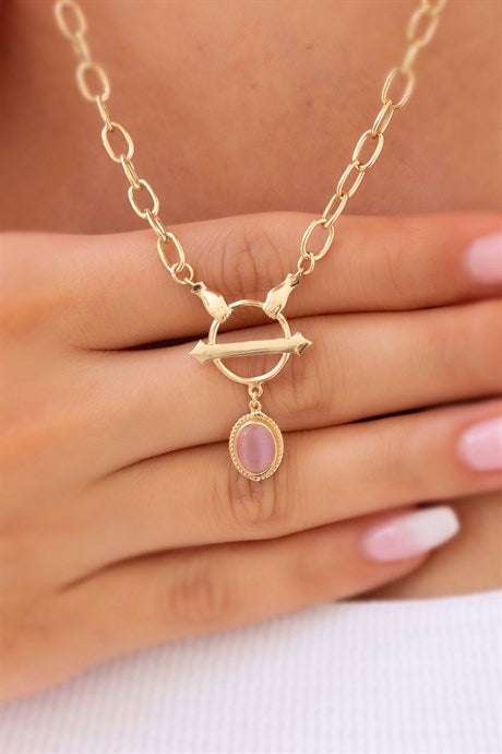 Solid Gold Rose Gemstone Design Necklace | 14K (585) | 5.61 gr