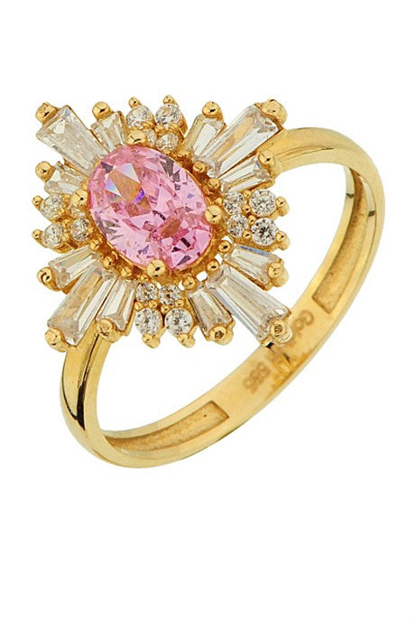 Solid Gold Pink Gemstone Ring | 14K (585) | 2.76 gr