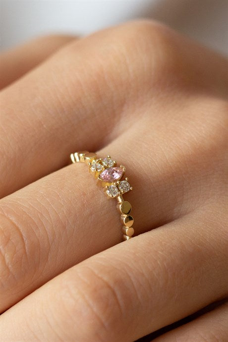 Anneau de pierres précieuses roses en or massif | 14K (585) | 1,43 g