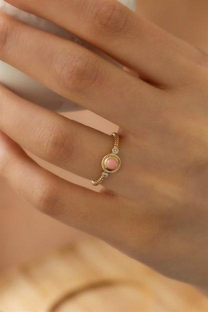 Anneau de pierres précieuses roses en or massif | 14K (585) | 1,69 g