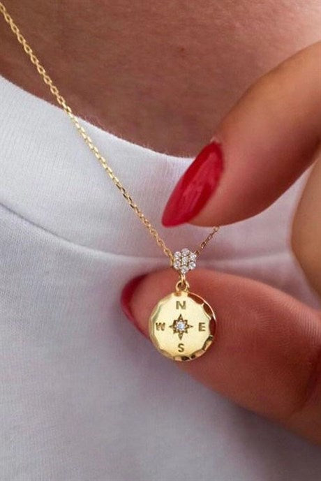 Solid Gold Compass Necklace | 14K (585) | 1.95 gr