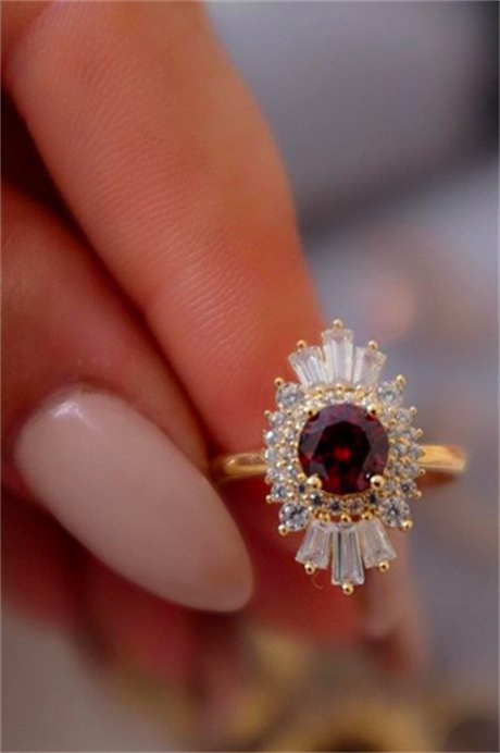 Solid Gold Colorful Baguette Gemstone Ring | 14K (585) | 2.87 gr