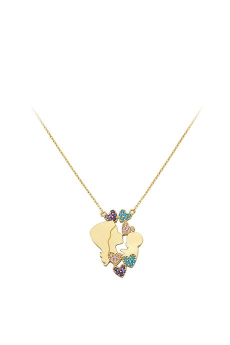 Solid Gold Colorful Gemstone Mother And Baby Necklace | 14K (585) | 2.17 gr