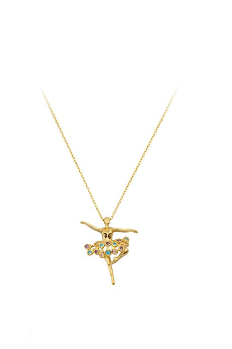 Solid Gold Colorful Gemstone Balerin Necklace | 14K (585) | 2.10 gr