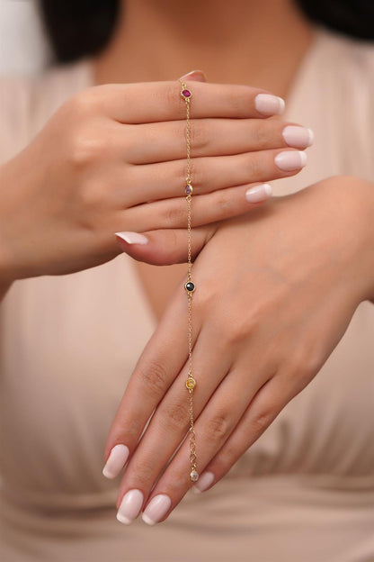 Pulsera de piedras preciosas de colores de oro macizo