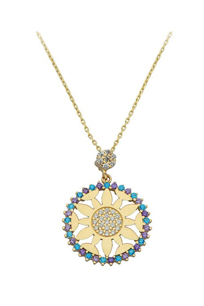 Solid Gold Colorful Gemstone Necklace | 14K (585) | 2.46 gr