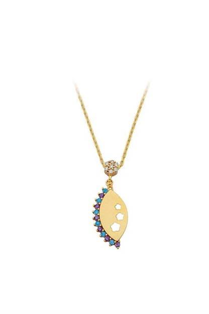 Solid Gold Colorful Gemstone Flower Motif Necklace | 14K (585) | 2.25 gr