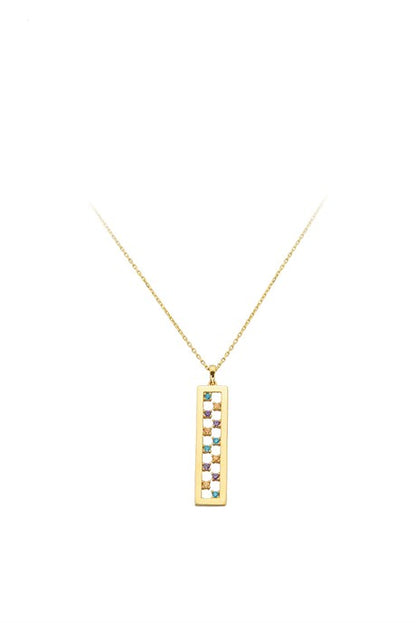 Collier bâton de pierres précieuses colorées en or massif | 14K (585) | 2,14 grammes