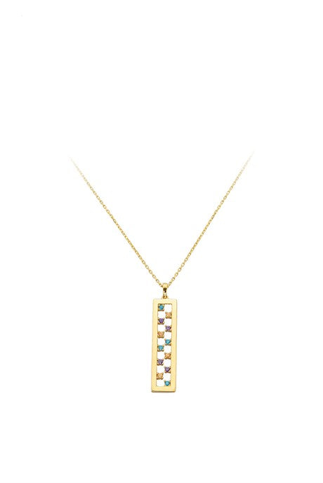 Solid Gold Colorful Gemstone Stick Necklace | 14K (585) | 2.14 gr