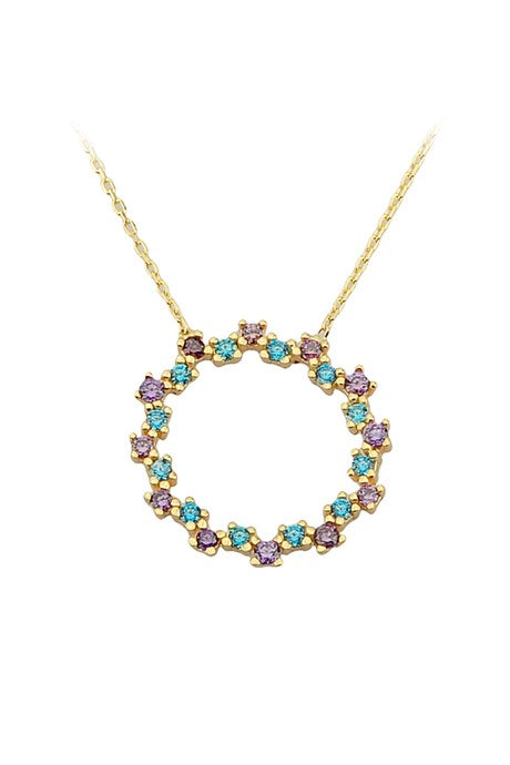 Solid Gold Colorful Gemstone Circle Necklace | 14K (585) | 2.01 gr