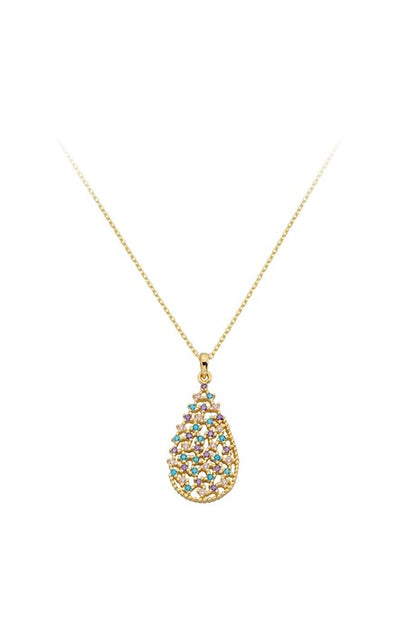 Solid Gold Colorful Gemstone Drop Necklace | 14K (585) | 2.17 gr