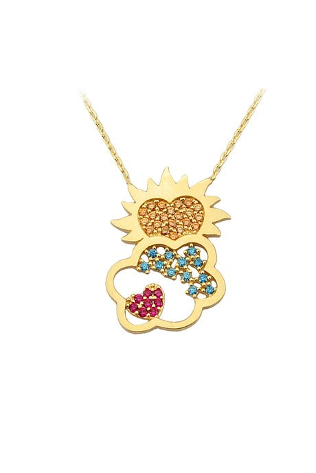 Solid Gold Colorful Gemstone Sun Cloud Necklace | 14K (585) | 2.68 gr