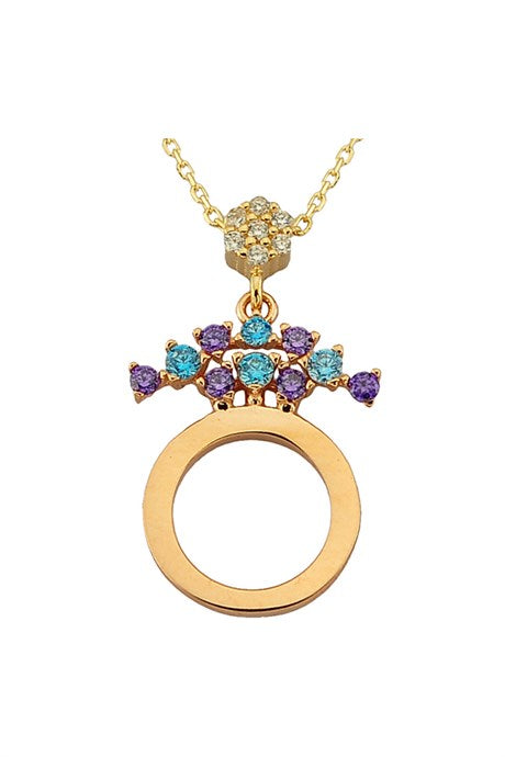 Solid Gold Colorful Gemstone Circle Necklace | 14K (585) | 2.27 gr