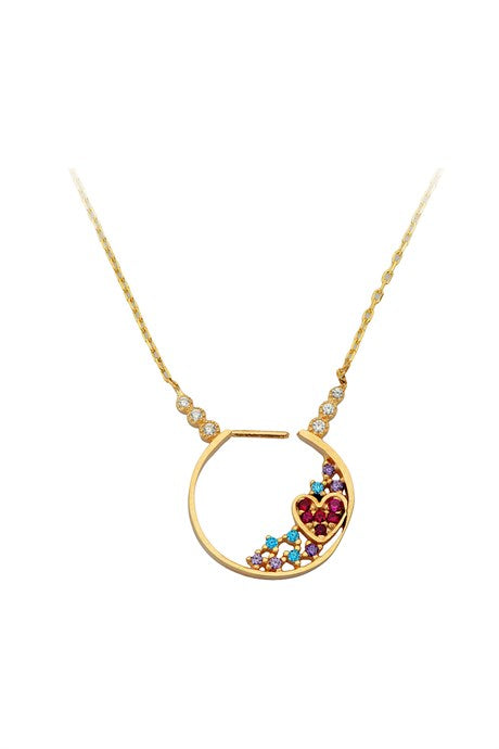 Solid Gold Colorful Gemstone Heart Necklace | 14K (585) | 2.08 gr