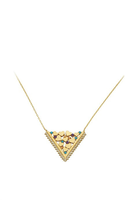 Collier coeur de pierres précieuses colorées en or massif | 14K (585) | 2,85 grammes