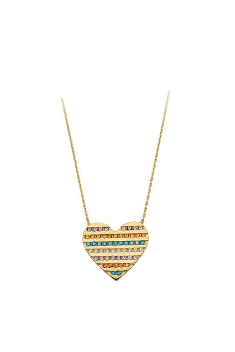 Collier coeur de pierres précieuses colorées en or massif | 14K (585) | 3,08 grammes