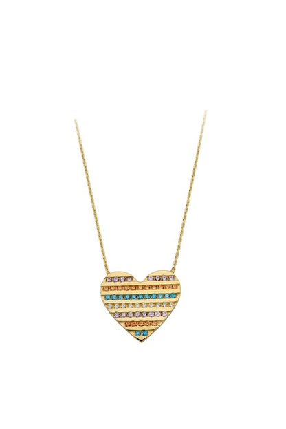 Collar de corazón de piedras preciosas de colores de oro macizo | 14K (585) | 3,08 gramos