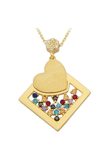 Collier coeur de pierres précieuses colorées en or massif | 14K (585) | 2,58 grammes