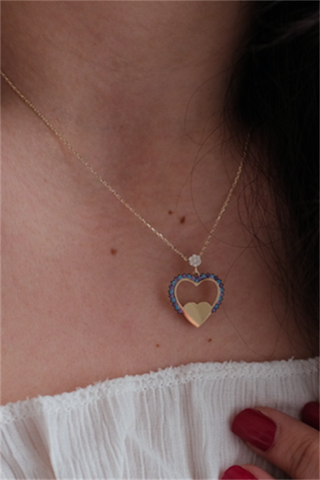 Collar de corazón de piedras preciosas de colores de oro macizo | 14K (585) | 2,11 gramos