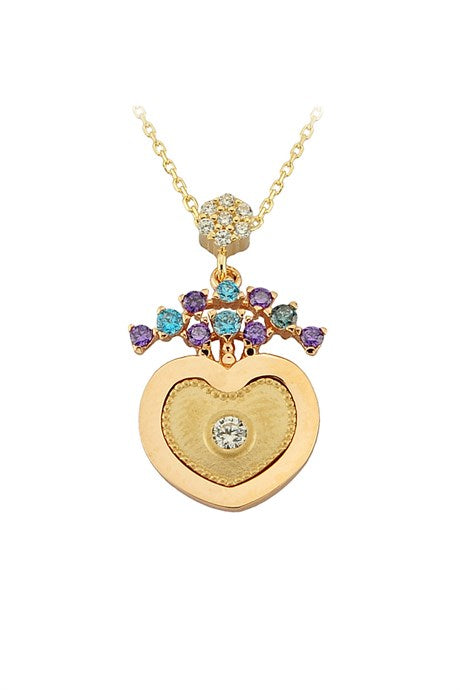 Collar de corazón de piedras preciosas de colores de oro macizo | 14K (585) | 2,92 gramos