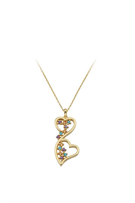 Solid Gold Colorful Gemstone Heart Necklace | 14K (585) | 2.68 gr