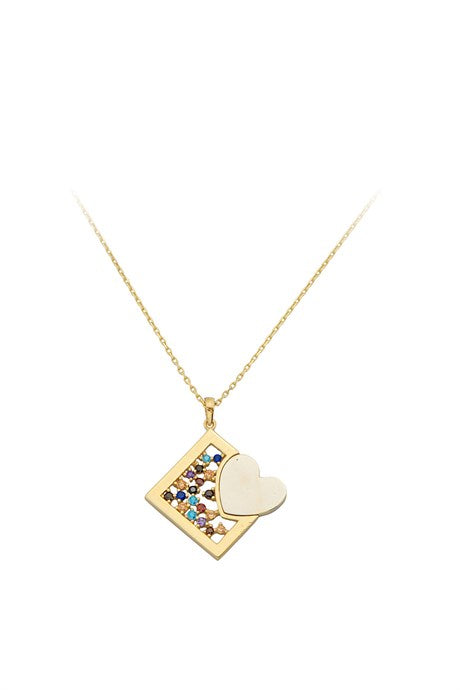 Solid Gold Colorful Gemstone Heart Necklace | 14K (585) | 2.70 gr