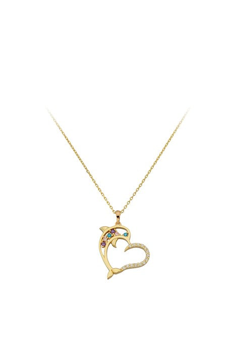 Solid Gold Colorful Gemstone Heart Necklace | 14K (585) | 2.29 gr