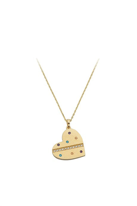 Solid Gold Colorful Gemstone Heart Necklace | 14K (585) | 2.40 gr