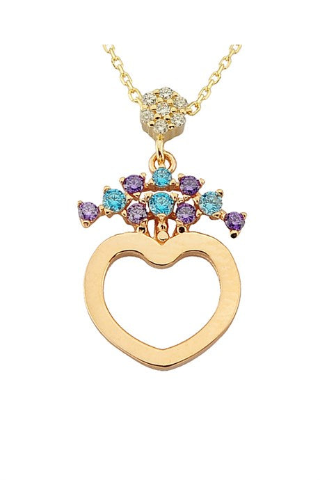 Solid Gold Colorful Gemstone Heart Necklace | 14K (585) | 2.31 gr