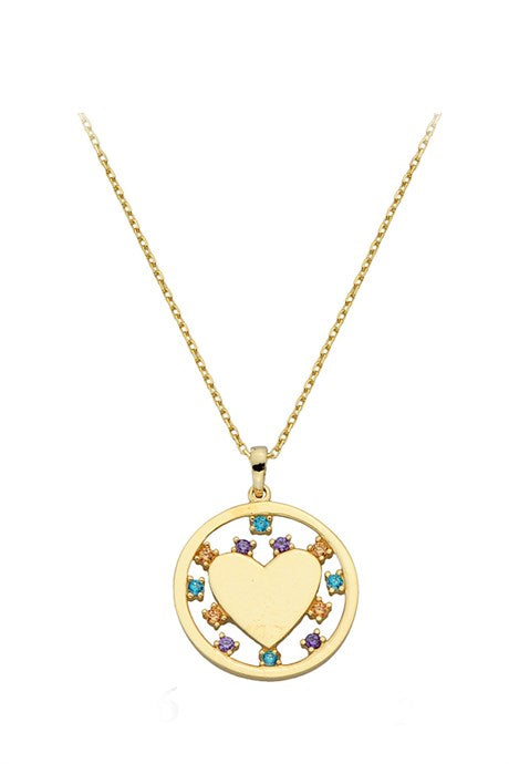 Collar de corazón de piedras preciosas de colores de oro macizo | 14K (585) | 2,35 gramos