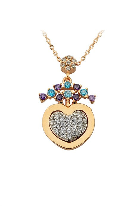 Collar de corazón de piedras preciosas de colores de oro macizo | 14K (585) | 2,95 gramos