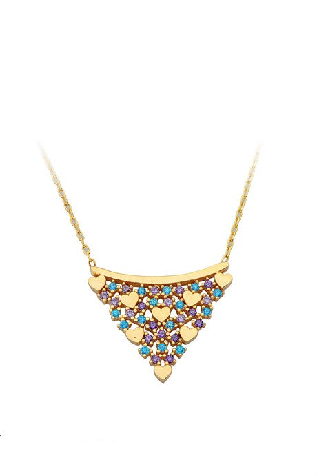 Solid Gold Colorful Gemstone Heart Motif Necklace | 14K (585) | 2.80 gr