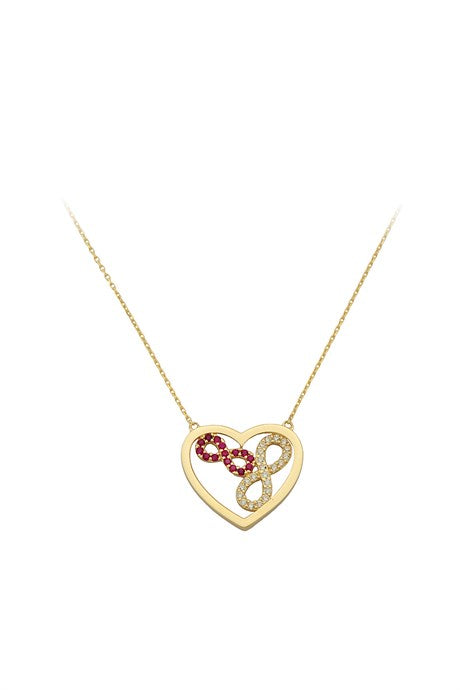 Solid Gold Colorful Gemstone Heart And Infinity Necklace | 14K (585) | 2.35 gr
