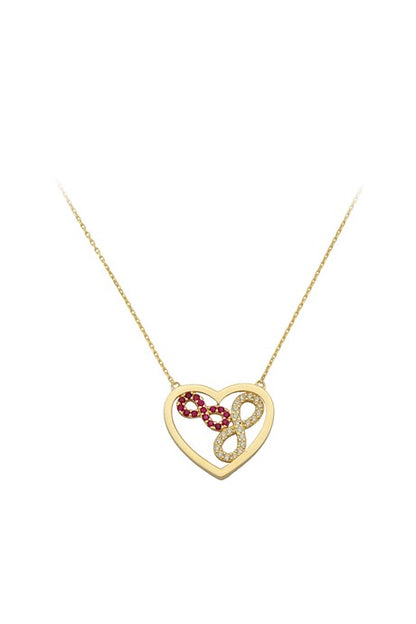 Collar de oro macizo con piedras preciosas coloridas en forma de corazón e infinito | 14K (585) | 2,35 gramos