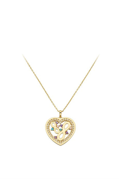 Solid Gold Colorful Gemstone Heart And Infinity Necklace | 14K (585) | 2.63 gr