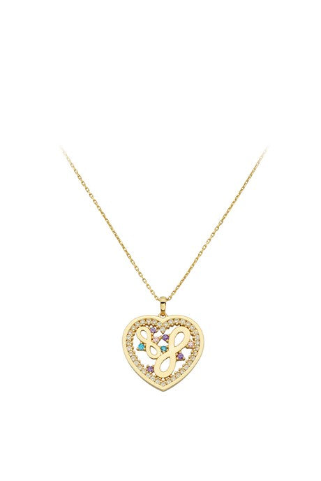 Collar de oro macizo con piedras preciosas coloridas en forma de corazón e infinito | 14K (585) | 2,63 gramos
