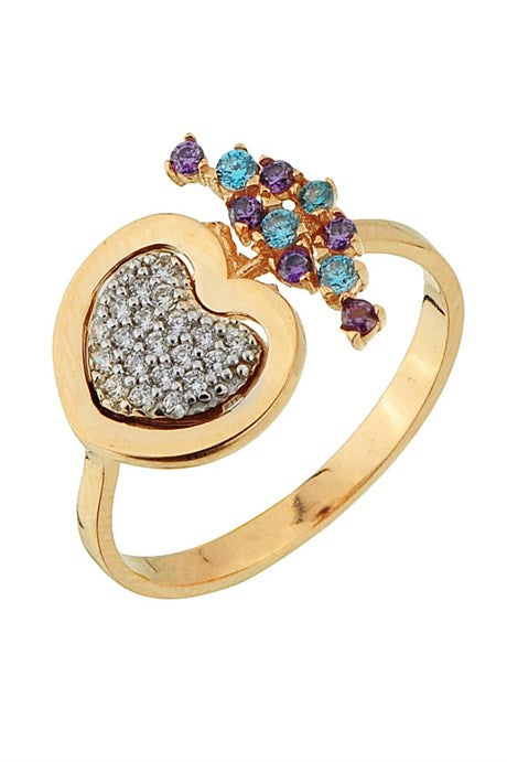Anillo de corazón de piedras preciosas coloridas de oro macizo | 14K (585) | 2,72 gramos
