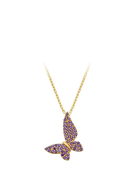 Solid Gold Colorful Gemstone Butterfly Necklace | 14K (585) | 1.95 gr