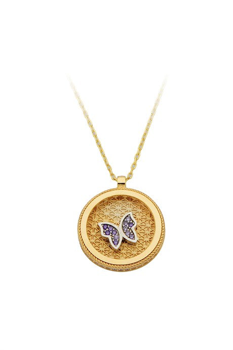 Solid Gold Colorful Gemstone Butterfly Necklace | 14K (585) | 4.70 gr