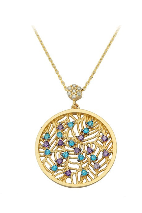 Solid Gold Colorful Gemstone Necklace | 14K (585) | 3.19 gr