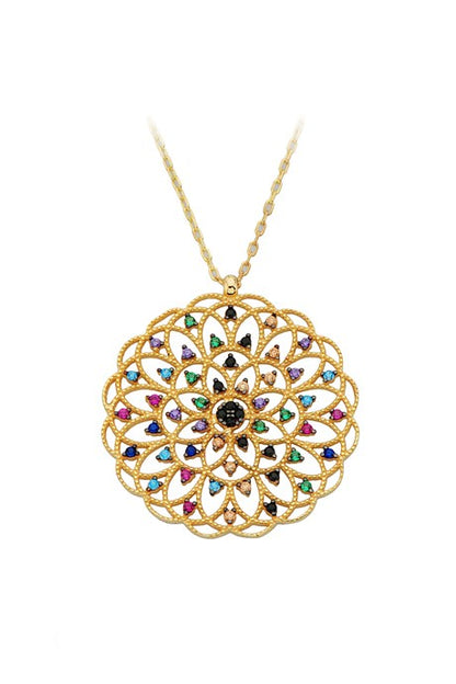 Solid Gold Colorful Gemstone Cesmi Nightingale Necklace | 14K (585) | 3.60 gr