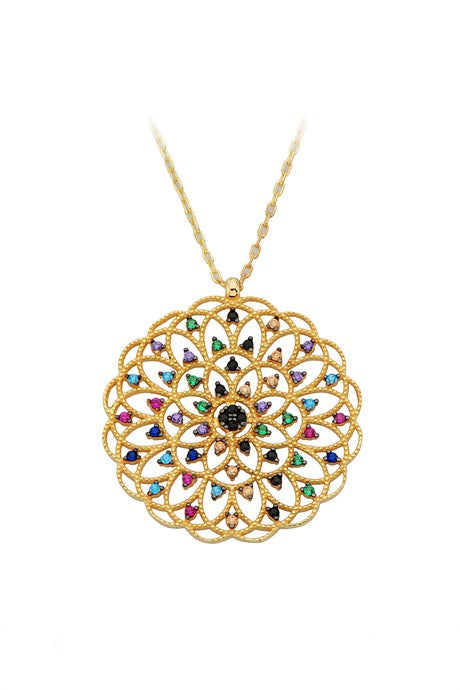 Solid Gold Colorful Gemstone Cesmi Nightingale Necklace | 14K (585) | 3.60 gr