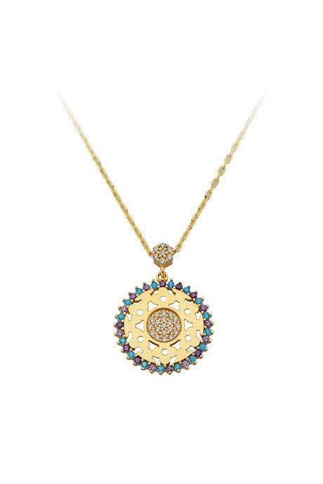 Solid Gold Colorful Gemstone Necklace | 14K (585) | 2.87 gr