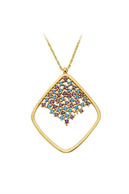 Solid Gold Colorful Gemstone Necklace | 14K (585) | 3.30 gr