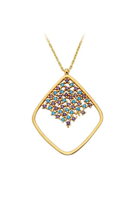 Collier de pierres précieuses colorées en or massif | 14K (585) | 3,30 gr