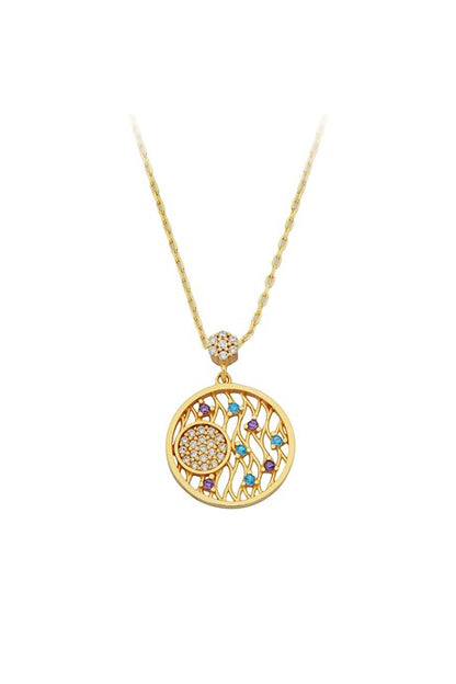 Solid Gold Colorful Gemstone Necklace | 14K (585) | 2.38 gr