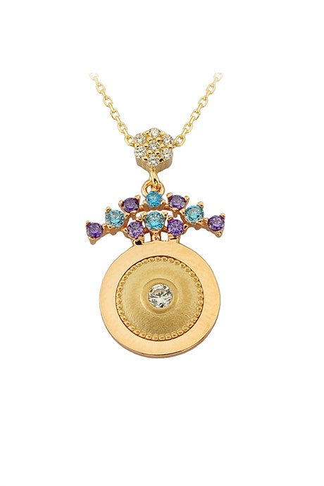 Solid Gold Colorful Gemstone Necklace | 14K (585) | 2.77 gr