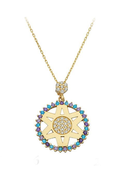 Solid Gold Colorful Gemstone Necklace | 14K (585) | 2.50 gr