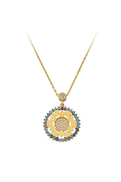 Solid Gold Colorful Gemstone Necklace | 14K (585) | 2.80 gr