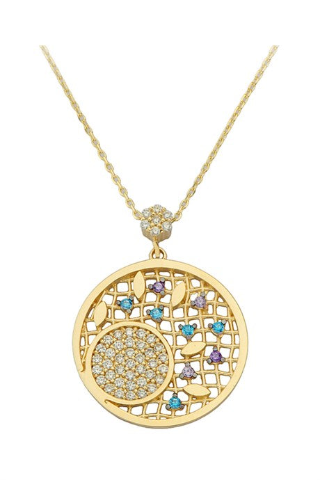 Solid Gold Colorful Gemstone Necklace | 14K (585) | 3.44 gr